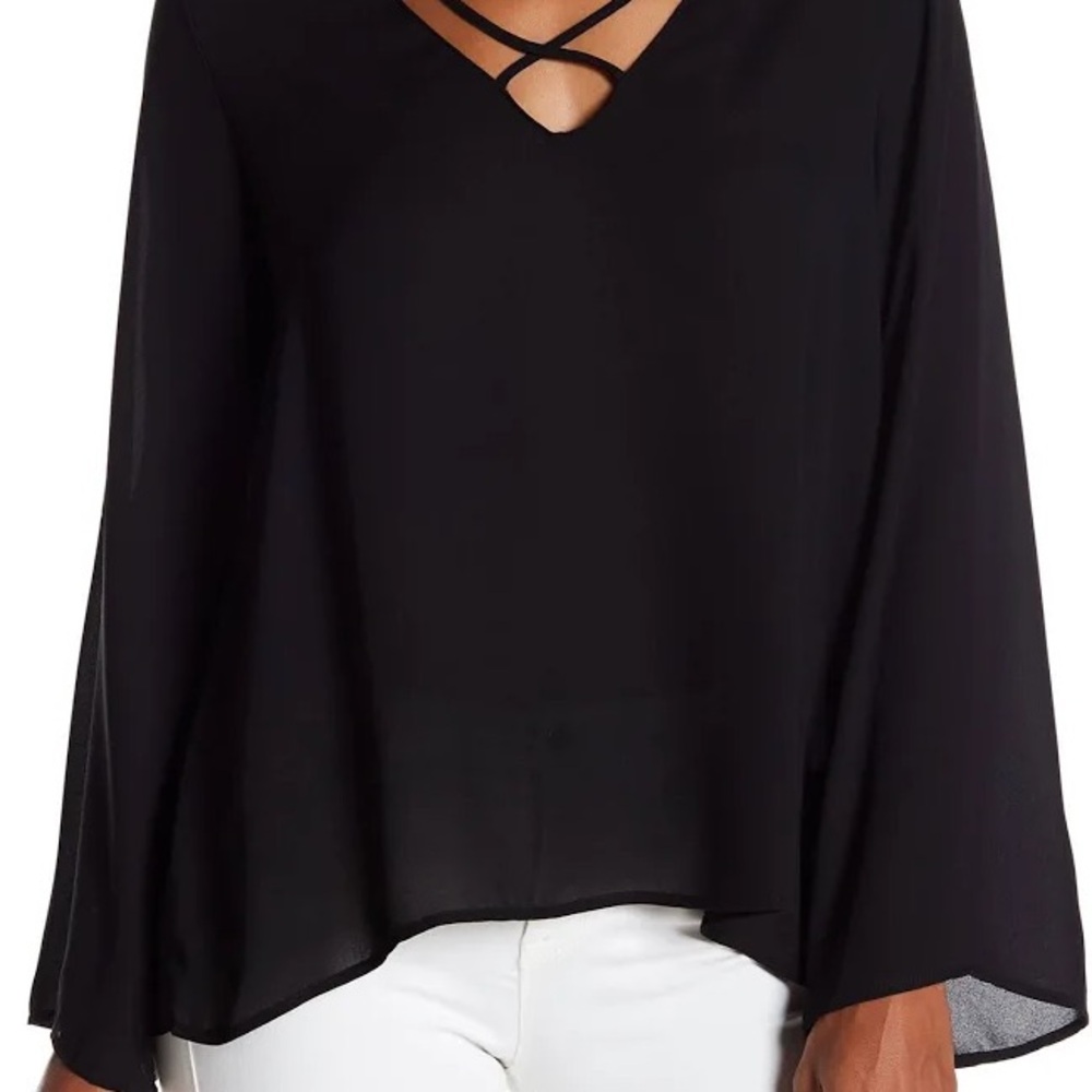 lush criss cross bell sleeve blouse